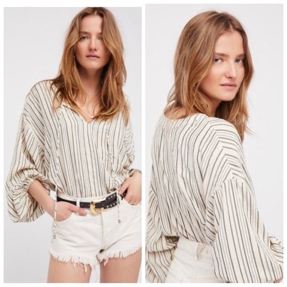 Free People Tops - FREE PEOPLE Rhythm of the Night Tunic Striped Long Sleeve Blouse Size M